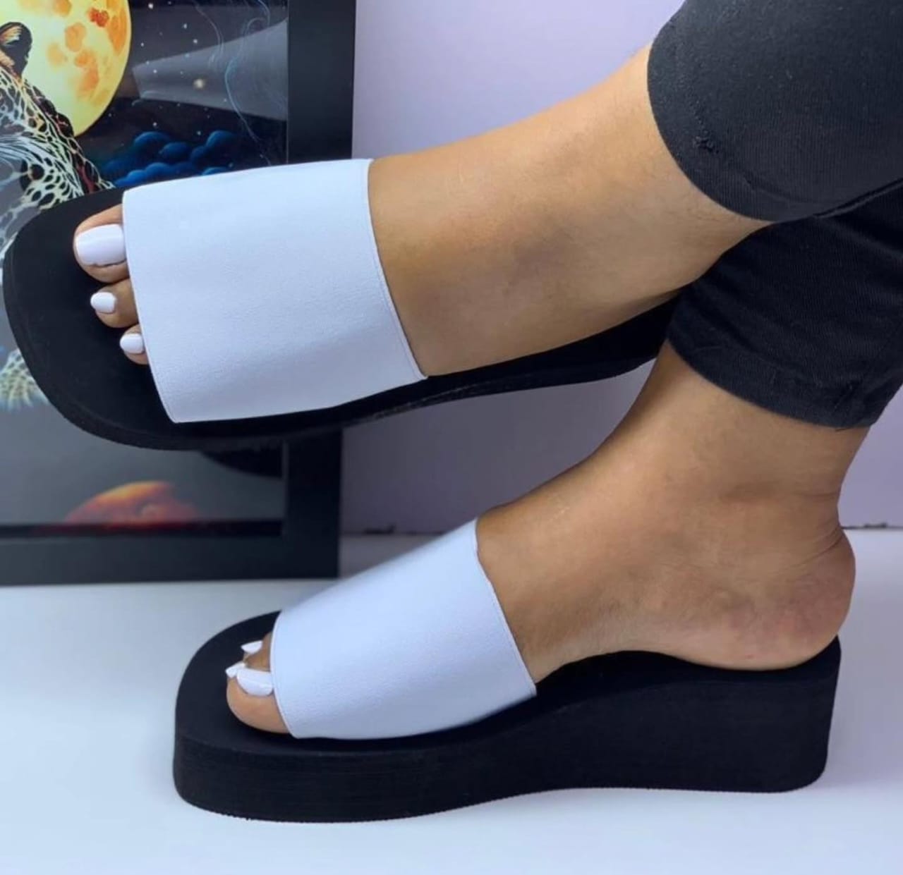platform slide sandals White